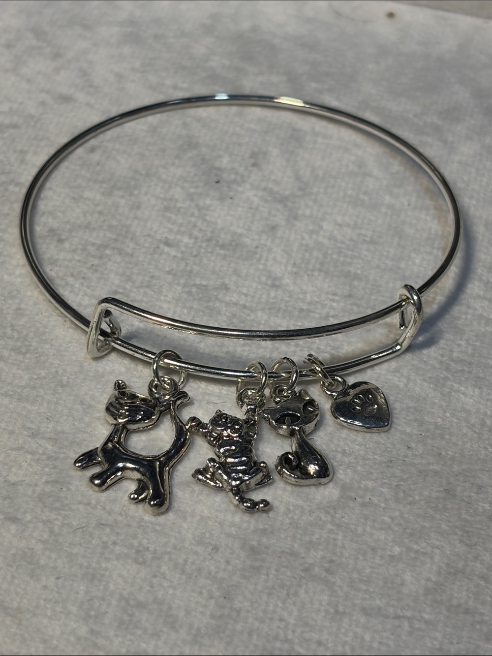 Cattitude Silver Adjustable Charm Bangle Bracelet